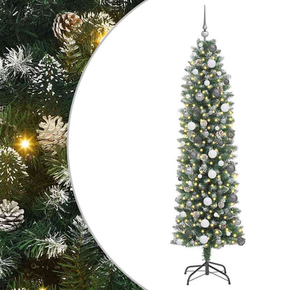vidaXL Artificial Slim Christmas Tree Green and White 210 cm - 46427