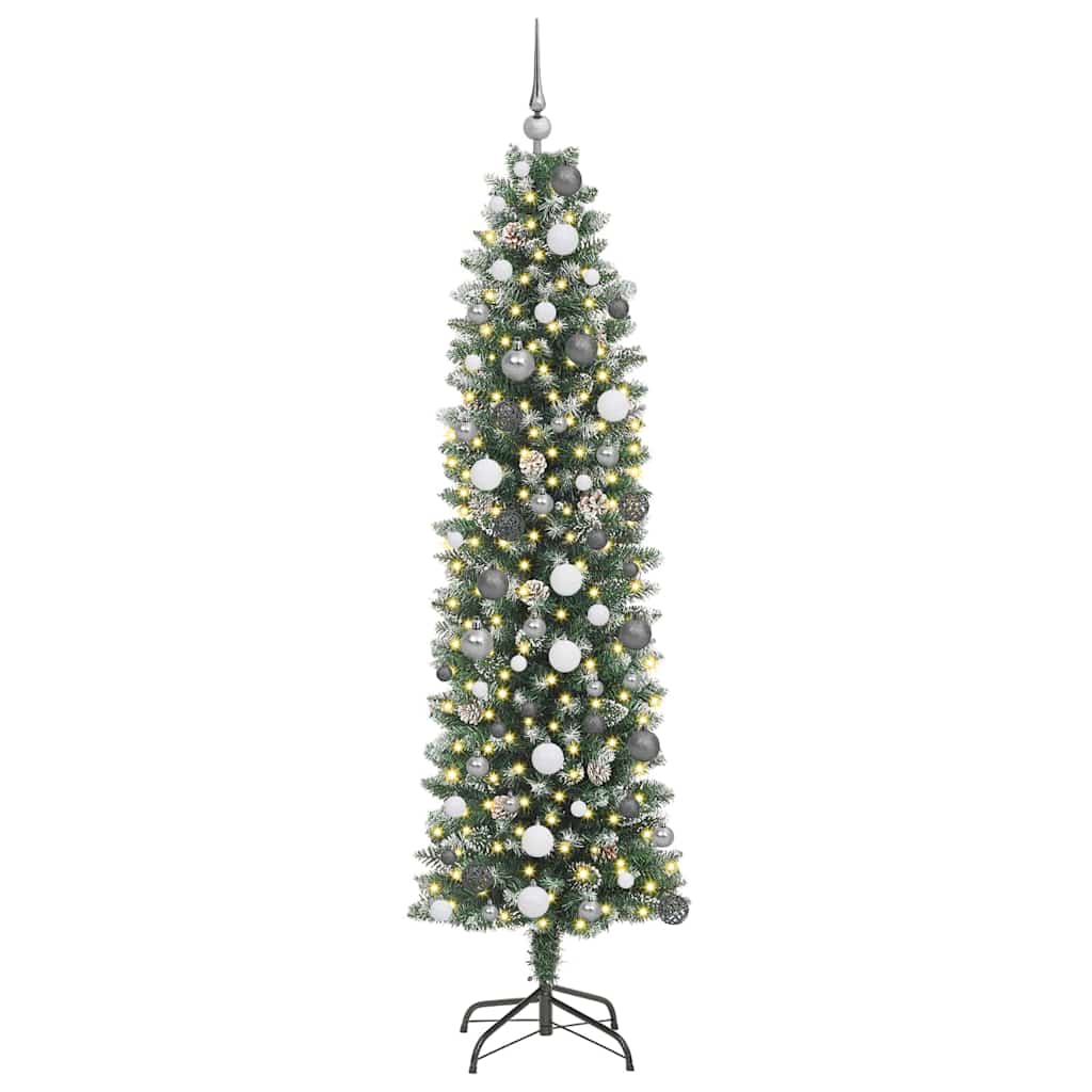vidaXL Artificial Slim Christmas Tree Green and White 210 cm - 46427
