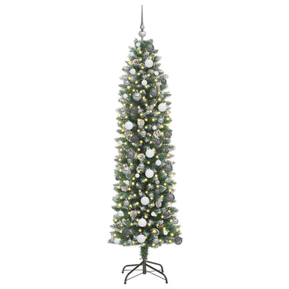vidaXL Artificial Slim Christmas Tree Green and White 210 cm - 46427