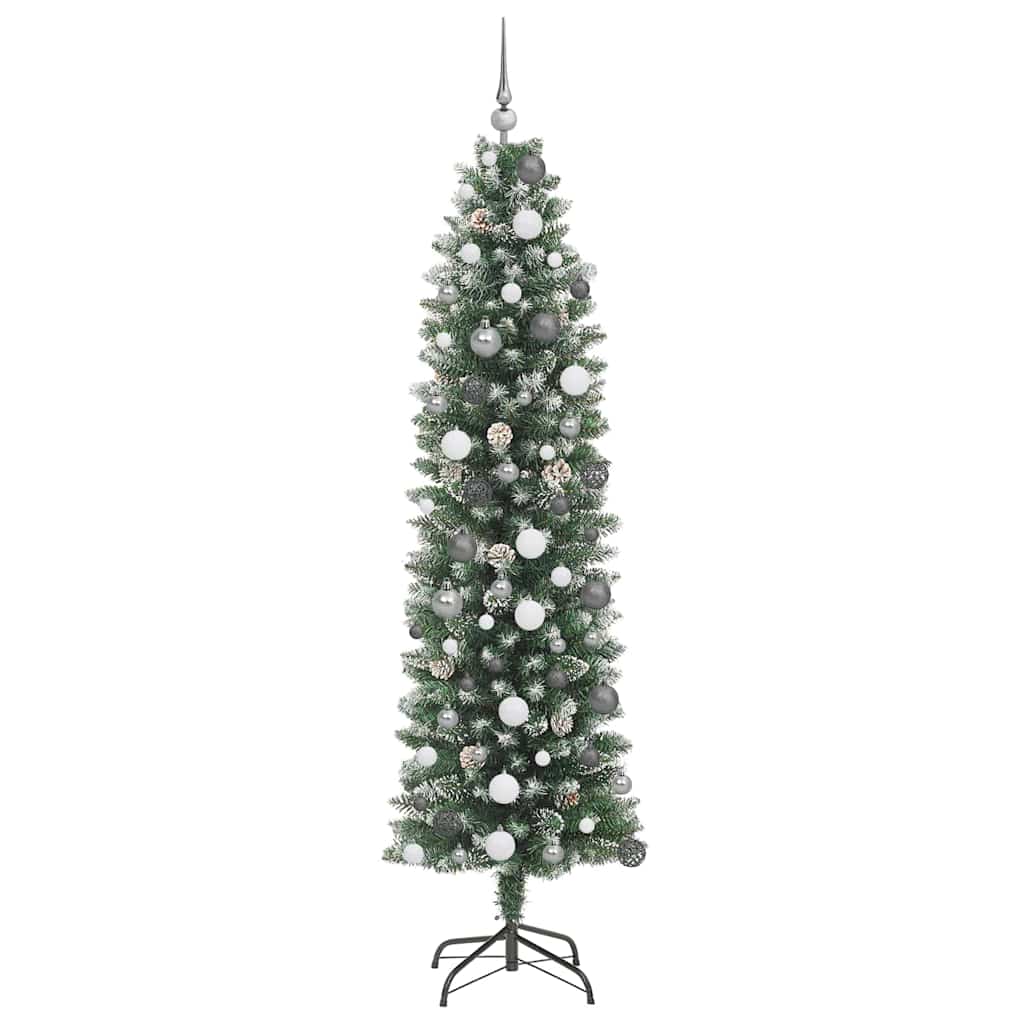 vidaXL Artificial Slim Christmas Tree Green and White 210 cm - 46427