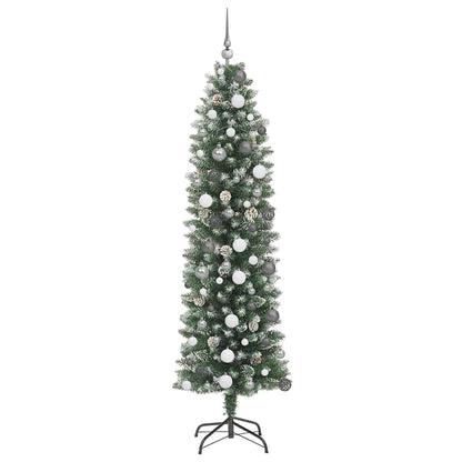 vidaXL Artificial Slim Christmas Tree Green and White 210 cm - 46427