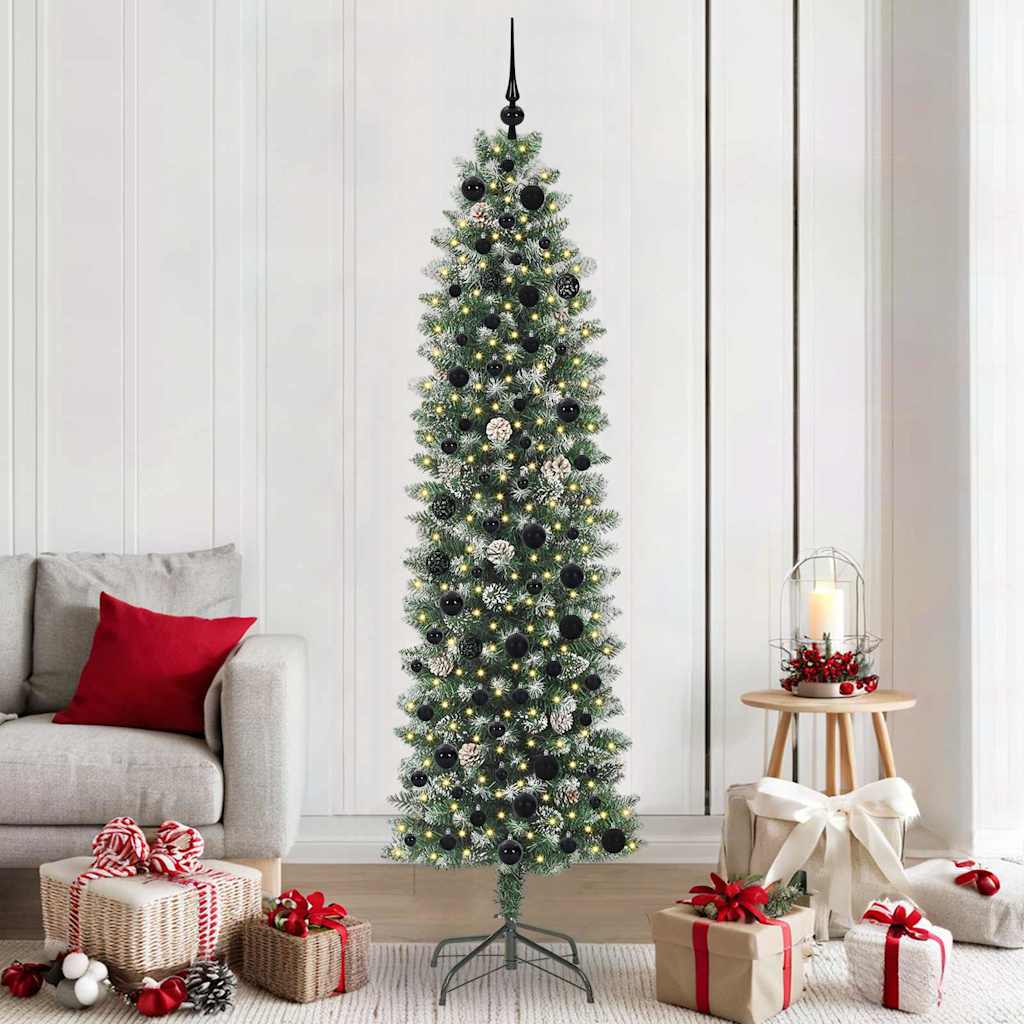 vidaXL Artificial Slim Christmas Tree Green and White 210 cm - 46429