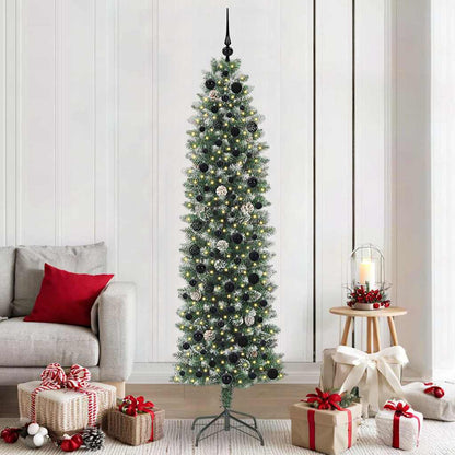 vidaXL Artificial Slim Christmas Tree Green and White 210 cm - 46429