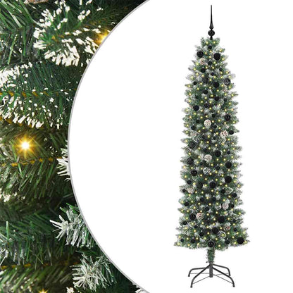 vidaXL Artificial Slim Christmas Tree Green and White 210 cm - 46429