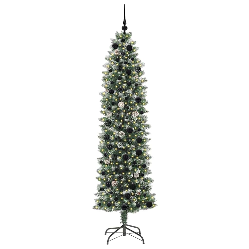 vidaXL Artificial Slim Christmas Tree Green and White 210 cm - 46429