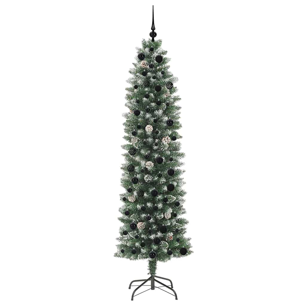vidaXL Artificial Slim Christmas Tree Green and White 210 cm - 46429