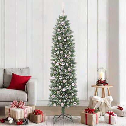 vidaXL Artificial Slim Christmas Tree Green and White 210 cm - 46436