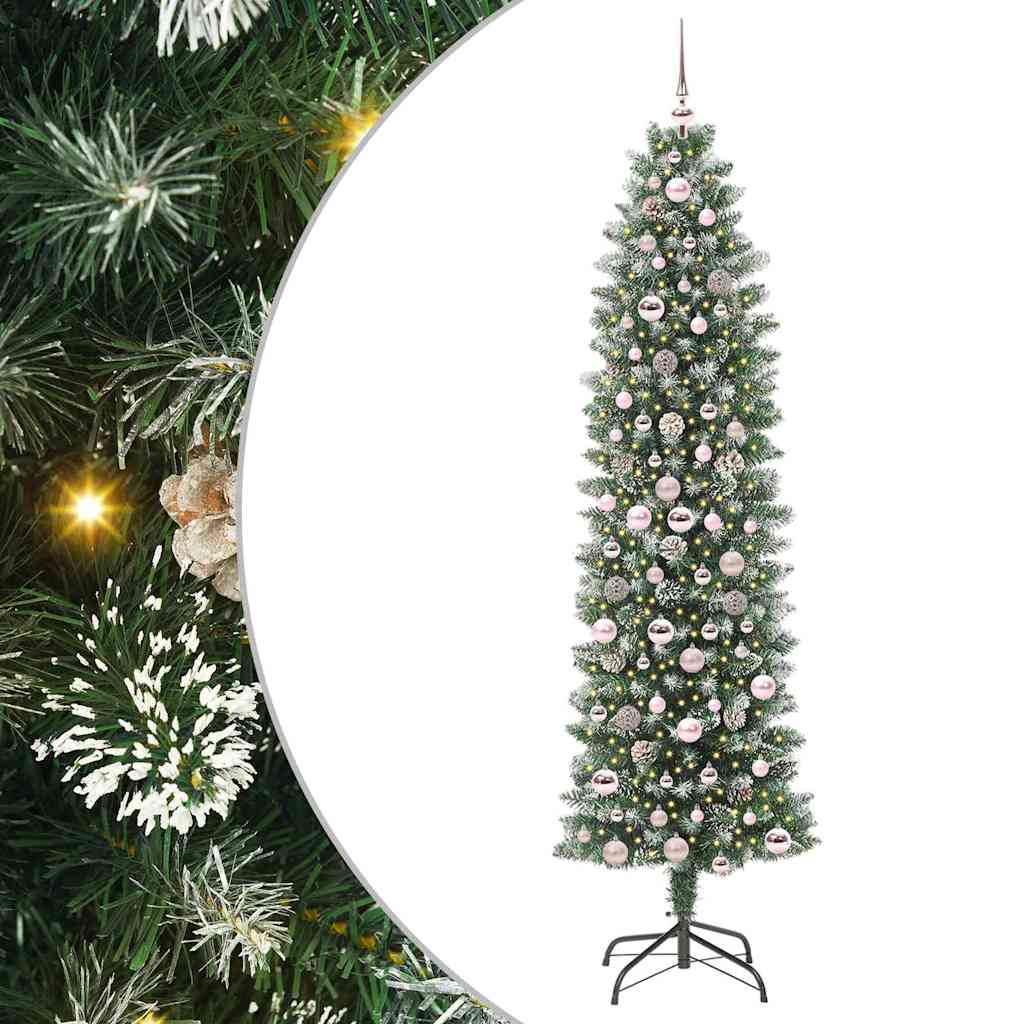 vidaXL Artificial Slim Christmas Tree Green and White 210 cm - 46436