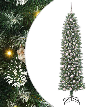 vidaXL Artificial Slim Christmas Tree Green and White 210 cm - 46436