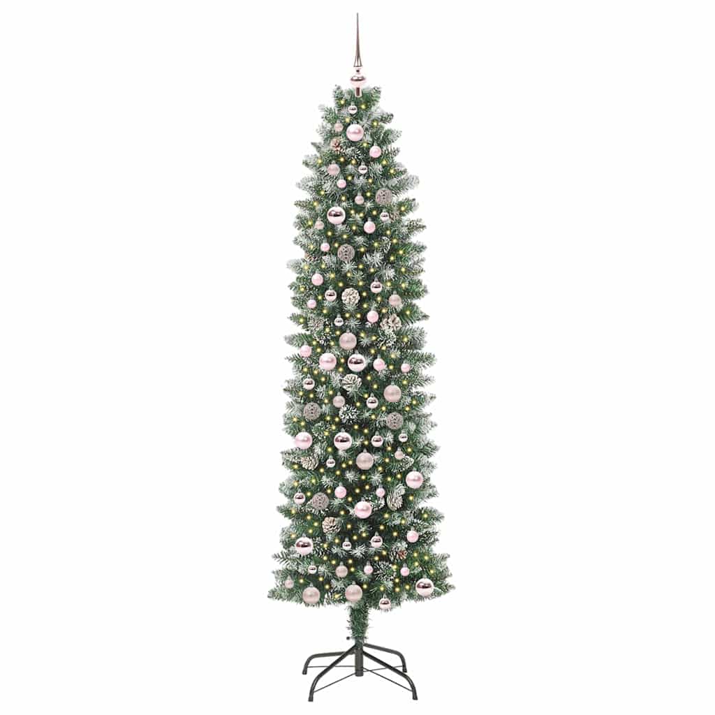 vidaXL Artificial Slim Christmas Tree Green and White 210 cm - 46436