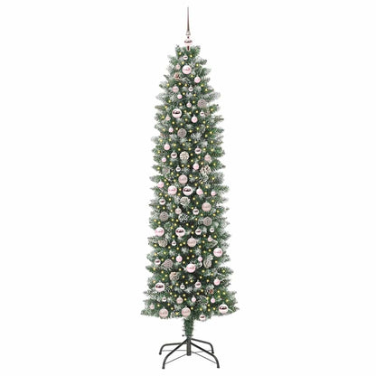 vidaXL Artificial Slim Christmas Tree Green and White 210 cm - 46436