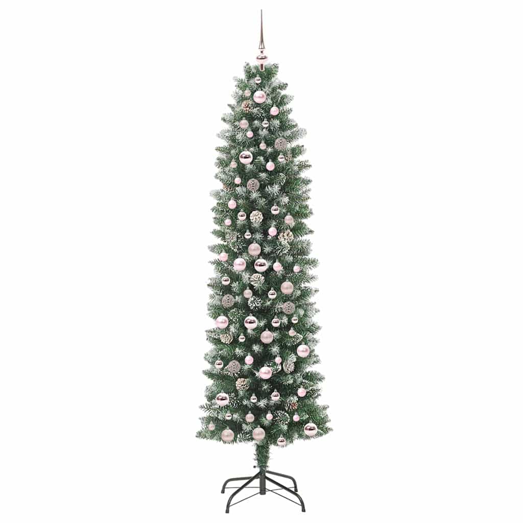 vidaXL Artificial Slim Christmas Tree Green and White 210 cm - 46436