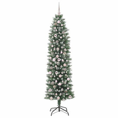 vidaXL Artificial Slim Christmas Tree Green and White 210 cm - 46436