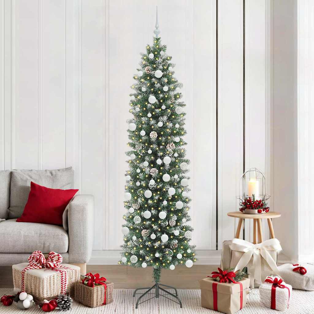 vidaXL Artificial Slim Christmas Tree Green and White 210 cm - 46447