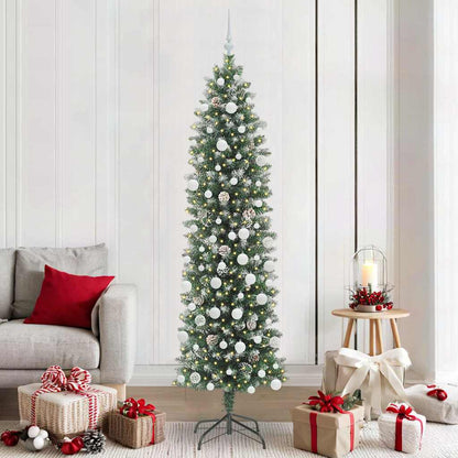 vidaXL Artificial Slim Christmas Tree Green and White 210 cm - 46447