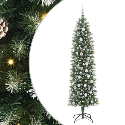 vidaXL Artificial Slim Christmas Tree Green and White 210 cm - 46447