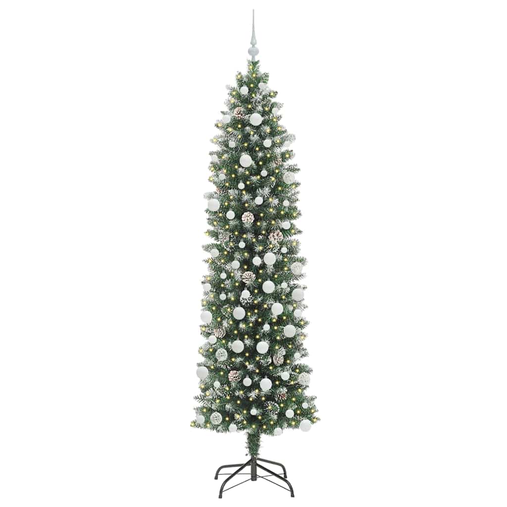 vidaXL Artificial Slim Christmas Tree Green and White 210 cm - 46447
