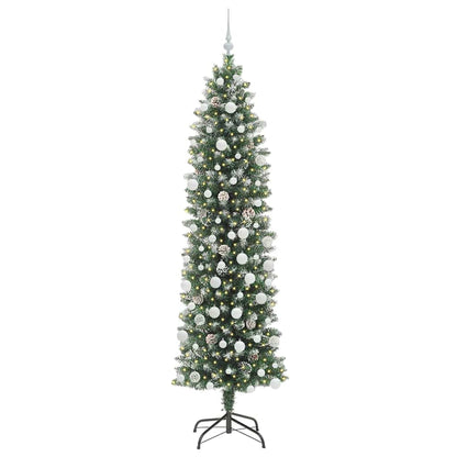 vidaXL Artificial Slim Christmas Tree Green and White 210 cm - 46447