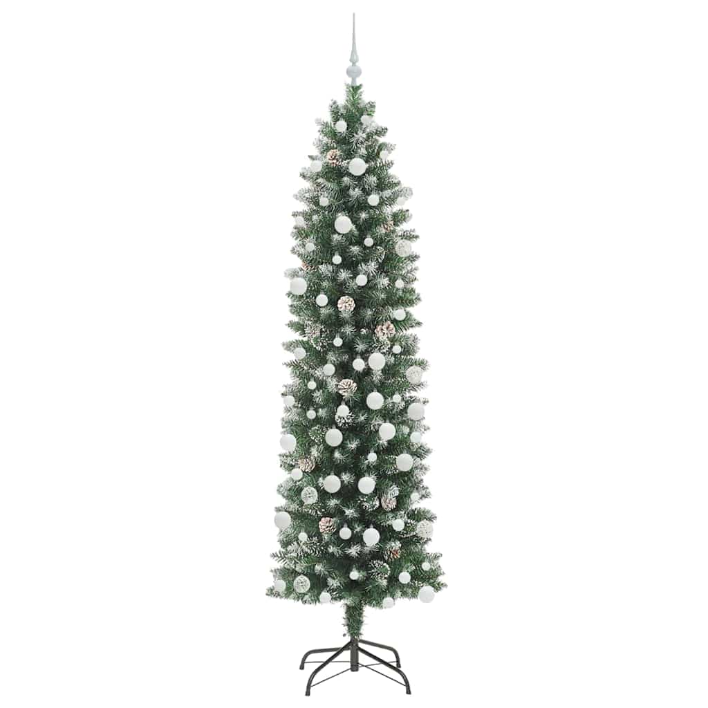 vidaXL Artificial Slim Christmas Tree Green and White 210 cm - 46447