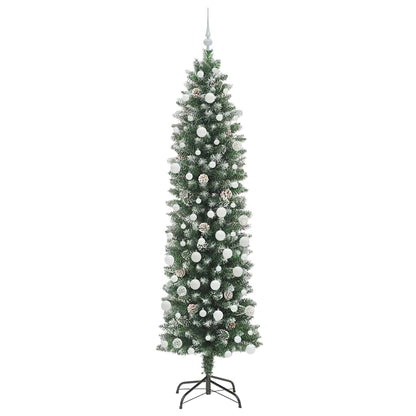 vidaXL Artificial Slim Christmas Tree Green and White 210 cm - 46447