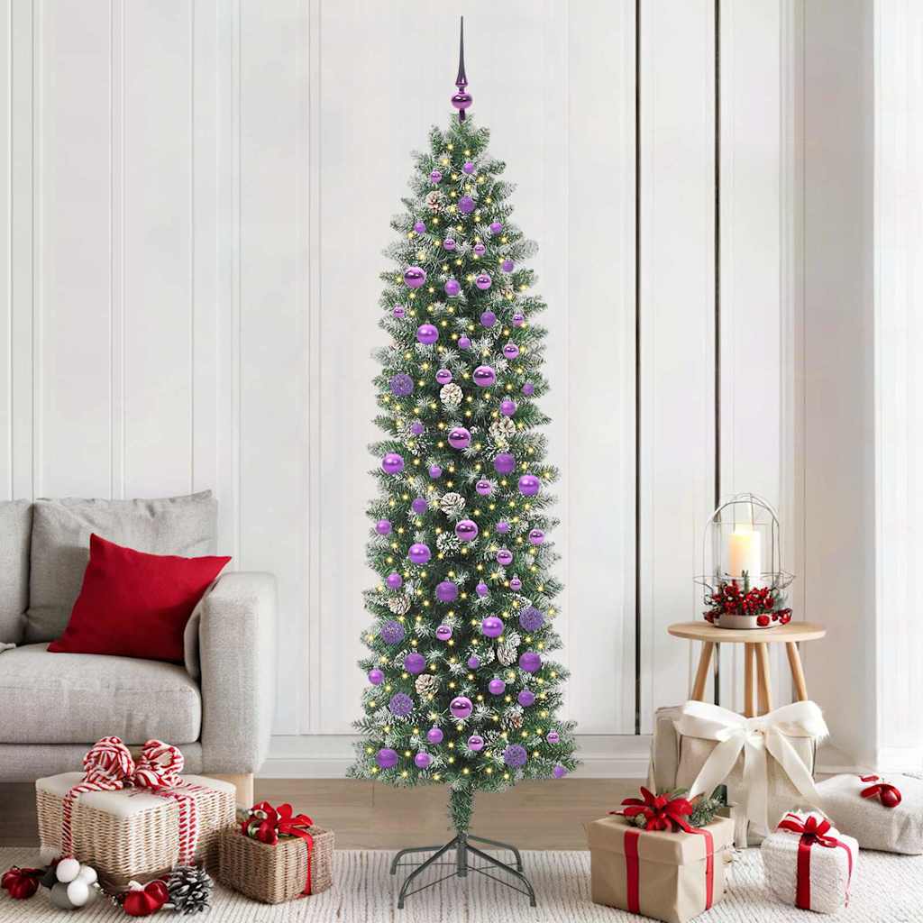 vidaXL Artificial Slim Christmas Tree Green and White 210 cm - 46458