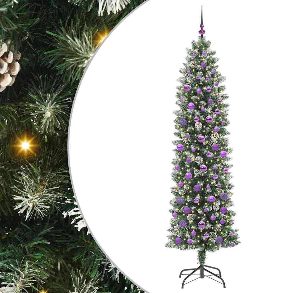 vidaXL Artificial Slim Christmas Tree Green and White 210 cm - 46458