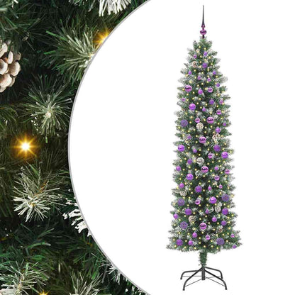 vidaXL Artificial Slim Christmas Tree Green and White 210 cm - 46458