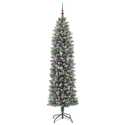 vidaXL Artificial Slim Christmas Tree Green and White 210 cm - 46458