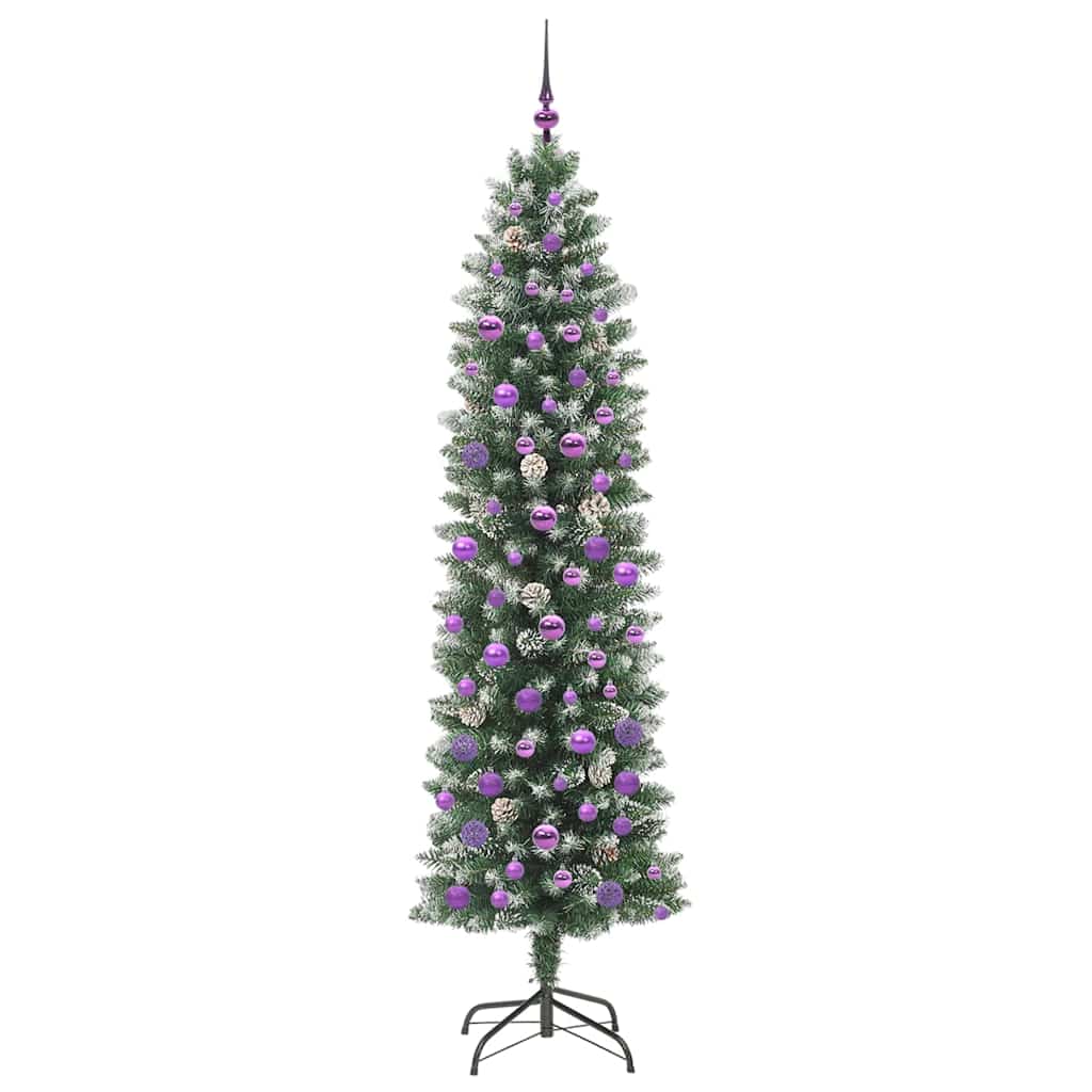 vidaXL Artificial Slim Christmas Tree Green and White 210 cm - 46458