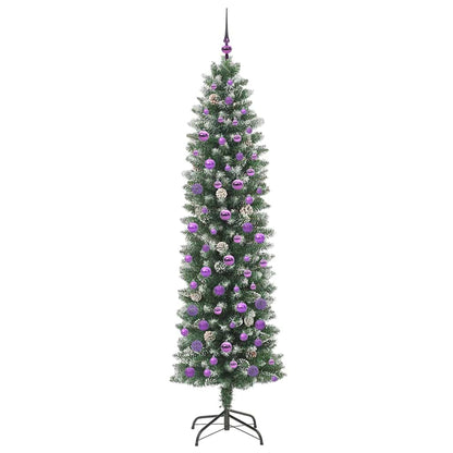 vidaXL Artificial Slim Christmas Tree Green and White 210 cm - 46458