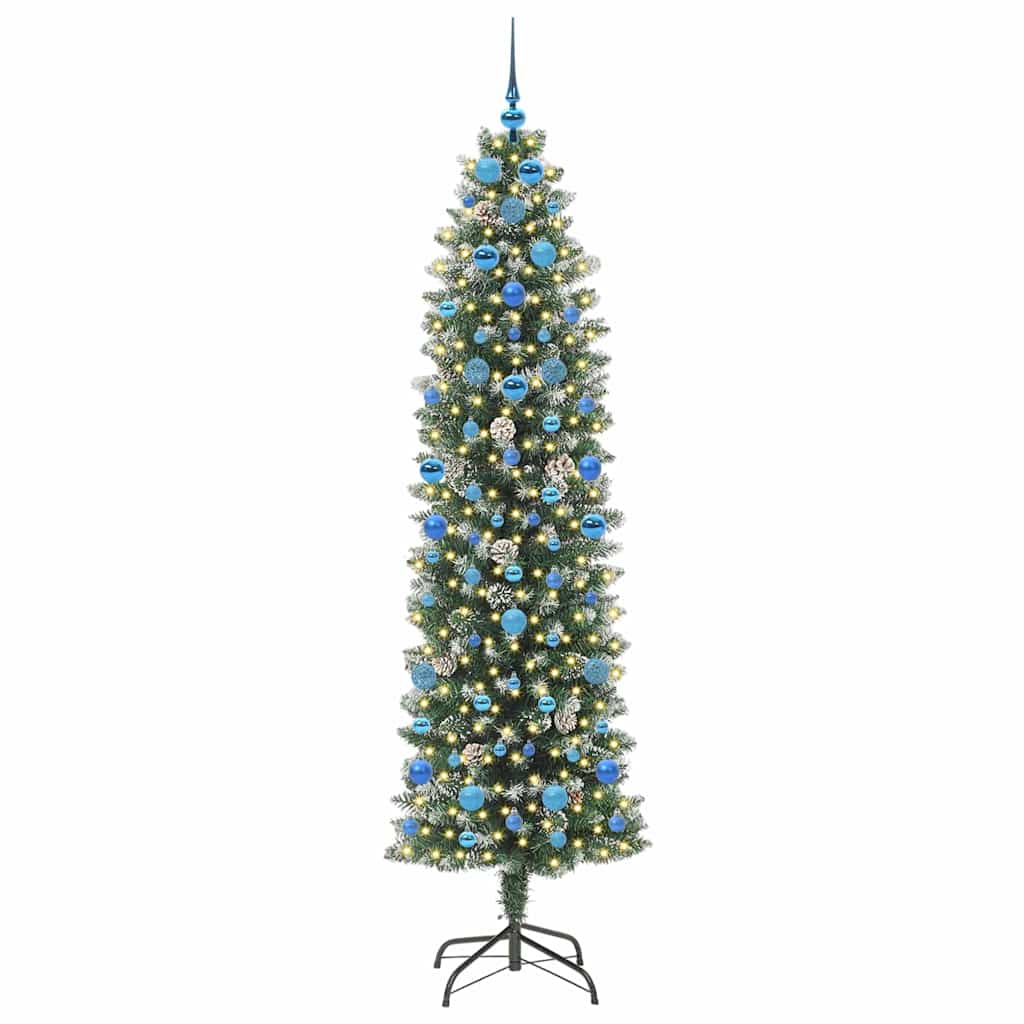 vidaXL Artificial Slim Christmas Tree Green and White 210 cm - 46469