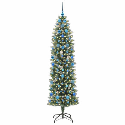 vidaXL Artificial Slim Christmas Tree Green and White 210 cm - 46469