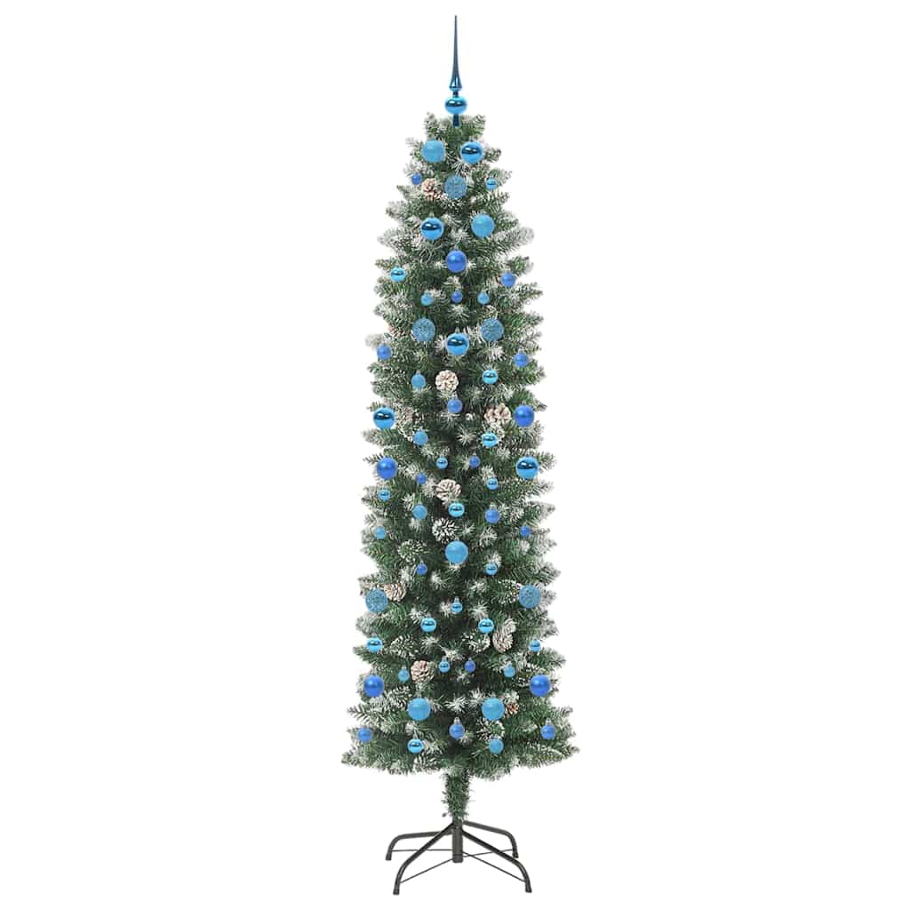 vidaXL Artificial Slim Christmas Tree Green and White 210 cm - 46469