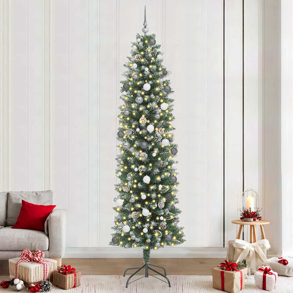 vidaXL Artificial Slim Christmas Tree Green and White 240 cm - 46493