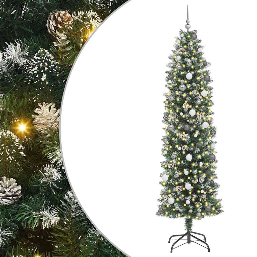 vidaXL Artificial Slim Christmas Tree Green and White 240 cm - 46493