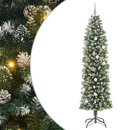 vidaXL Artificial Slim Christmas Tree Green and White 240 cm - 46493