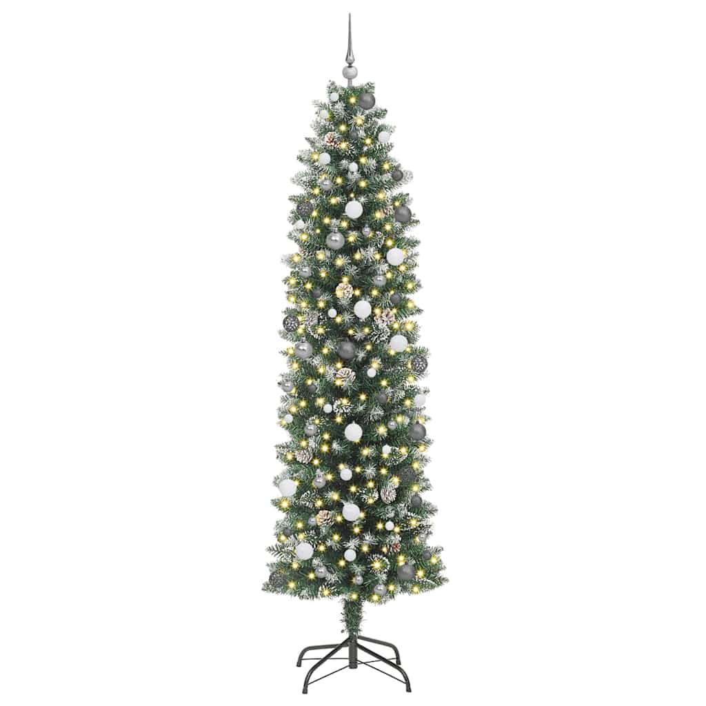 vidaXL Artificial Slim Christmas Tree Green and White 240 cm - 46493