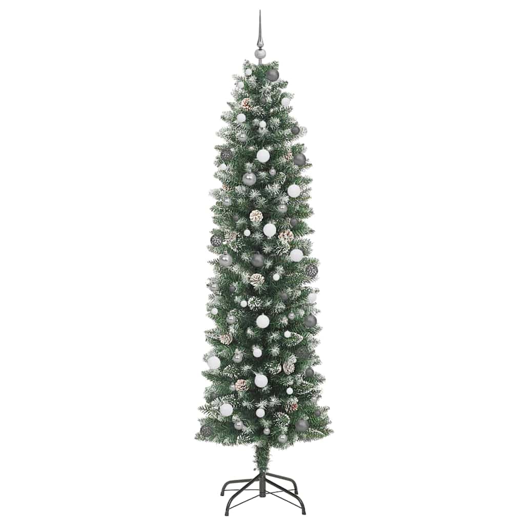 vidaXL Artificial Slim Christmas Tree Green and White 240 cm - 46493
