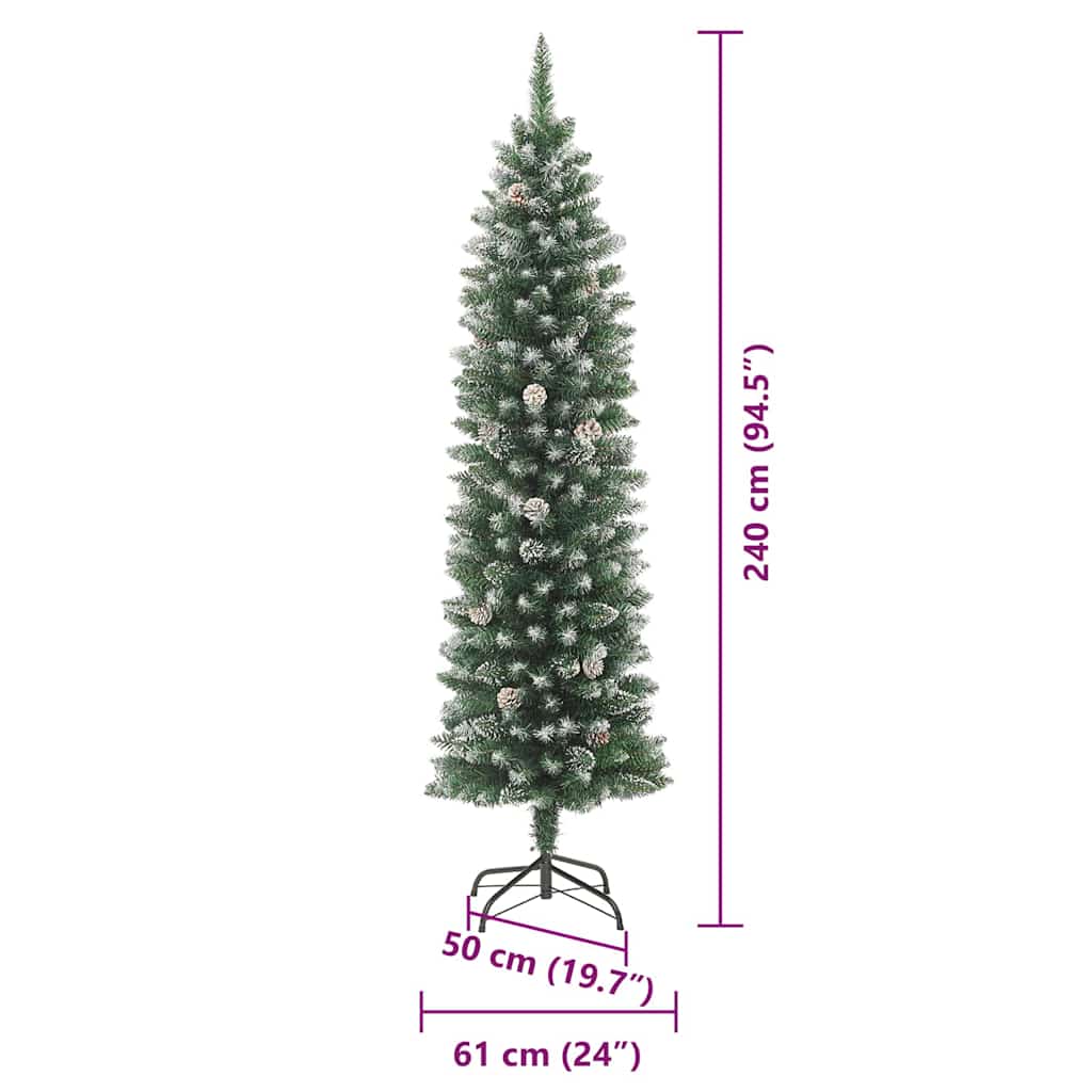 vidaXL Artificial Slim Christmas Tree Green and White 240 cm - 46493