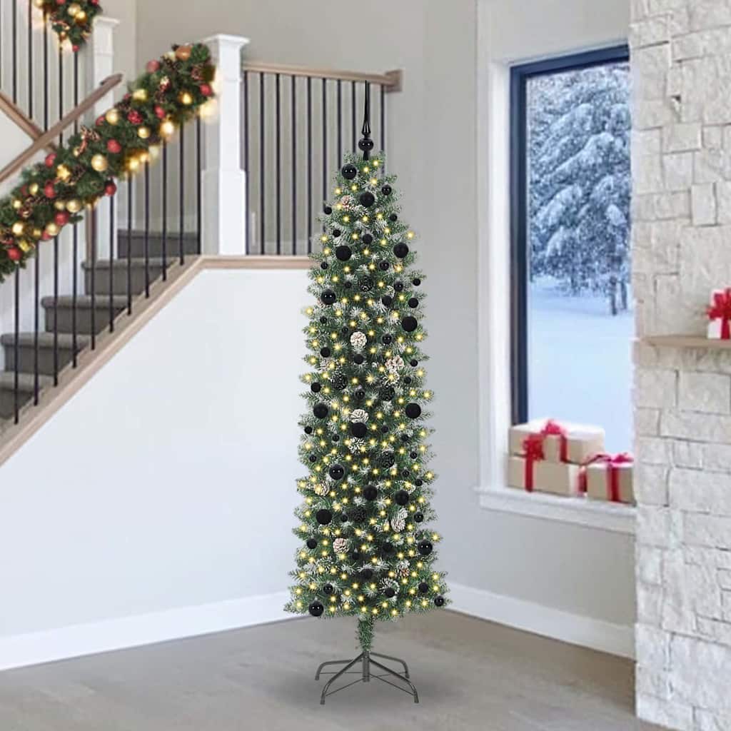 vidaXL Artificial Slim Christmas Tree Green and White 240 cm - 46498