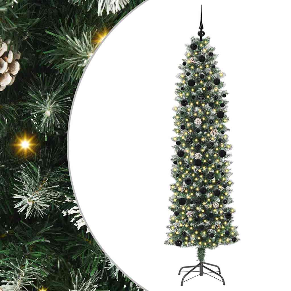 vidaXL Artificial Slim Christmas Tree Green and White 240 cm - 46498