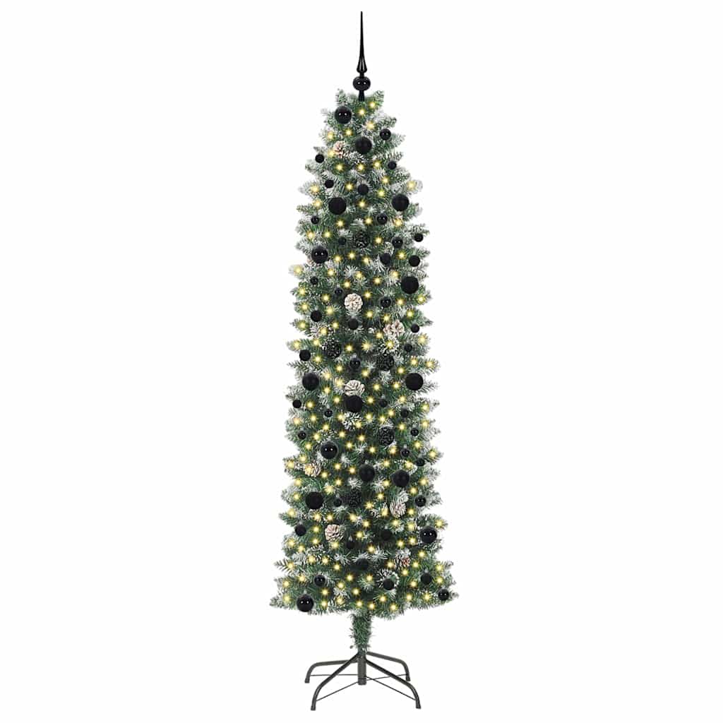 vidaXL Artificial Slim Christmas Tree Green and White 240 cm - 46498