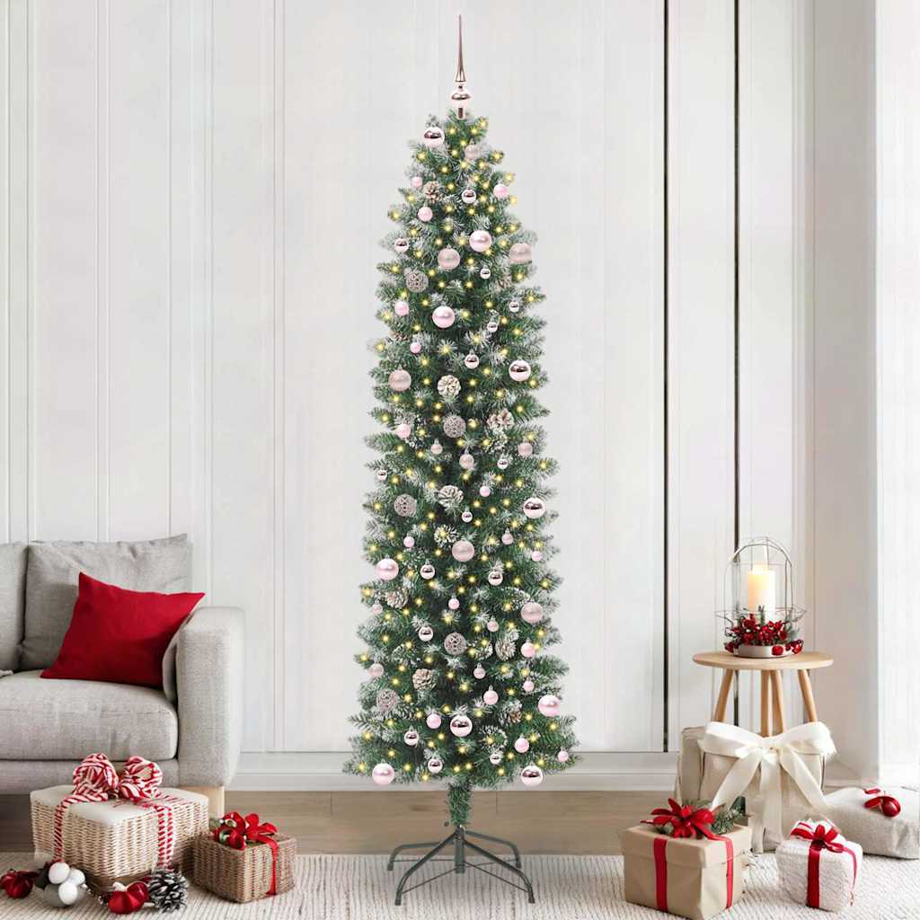 vidaXL Artificial Slim Christmas Tree Green and White 240 cm - 46502