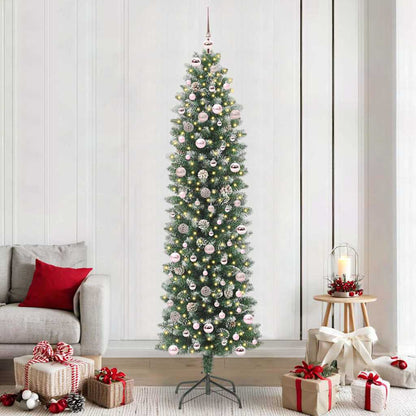 vidaXL Artificial Slim Christmas Tree Green and White 240 cm - 46502