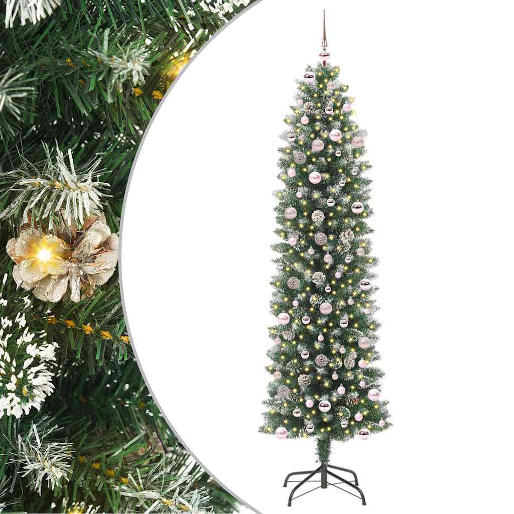 vidaXL Artificial Slim Christmas Tree Green and White 240 cm - 46502
