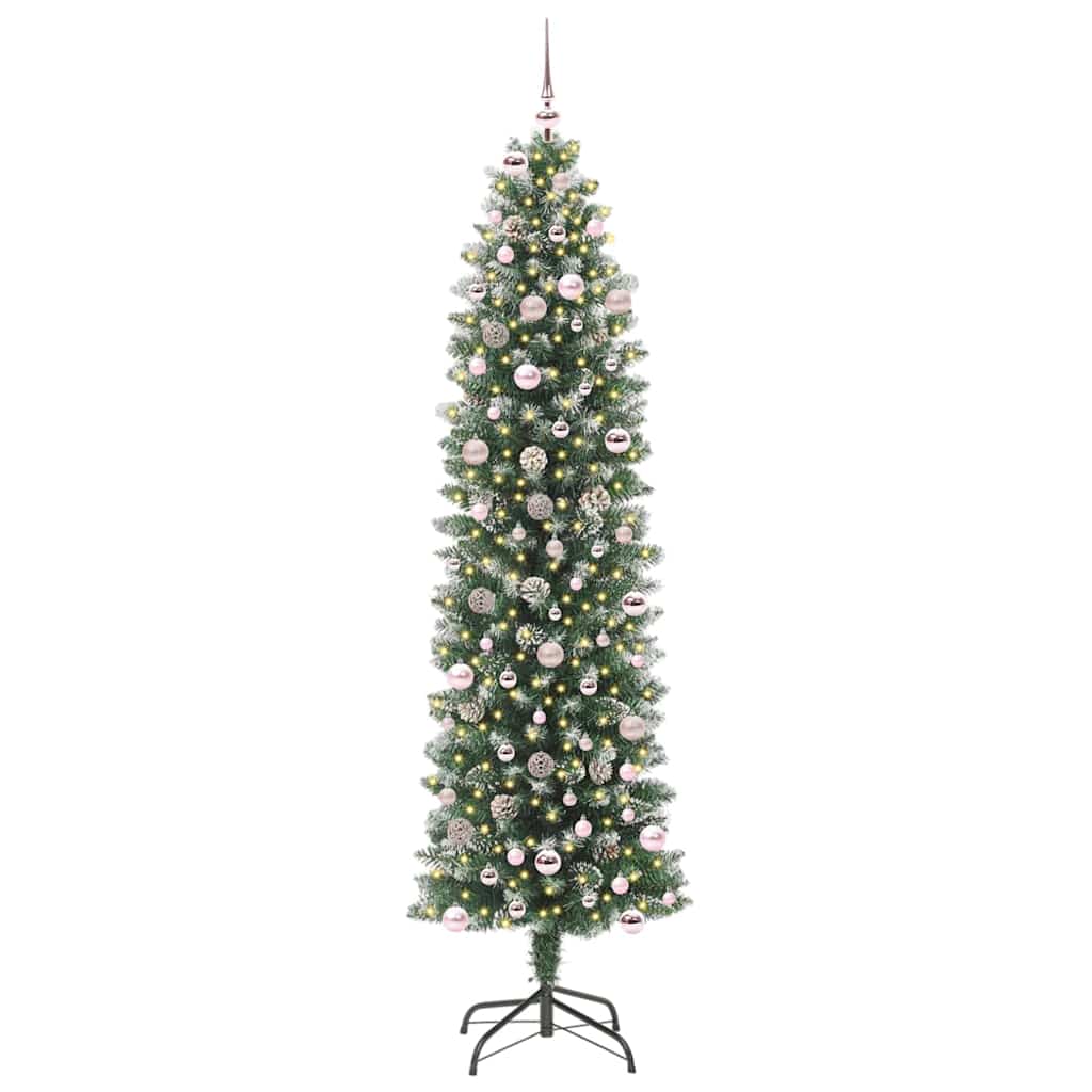 vidaXL Artificial Slim Christmas Tree Green and White 240 cm - 46502