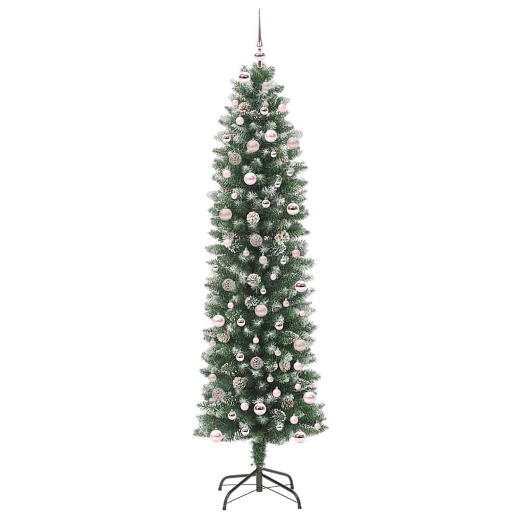 vidaXL Artificial Slim Christmas Tree Green and White 240 cm - 46502