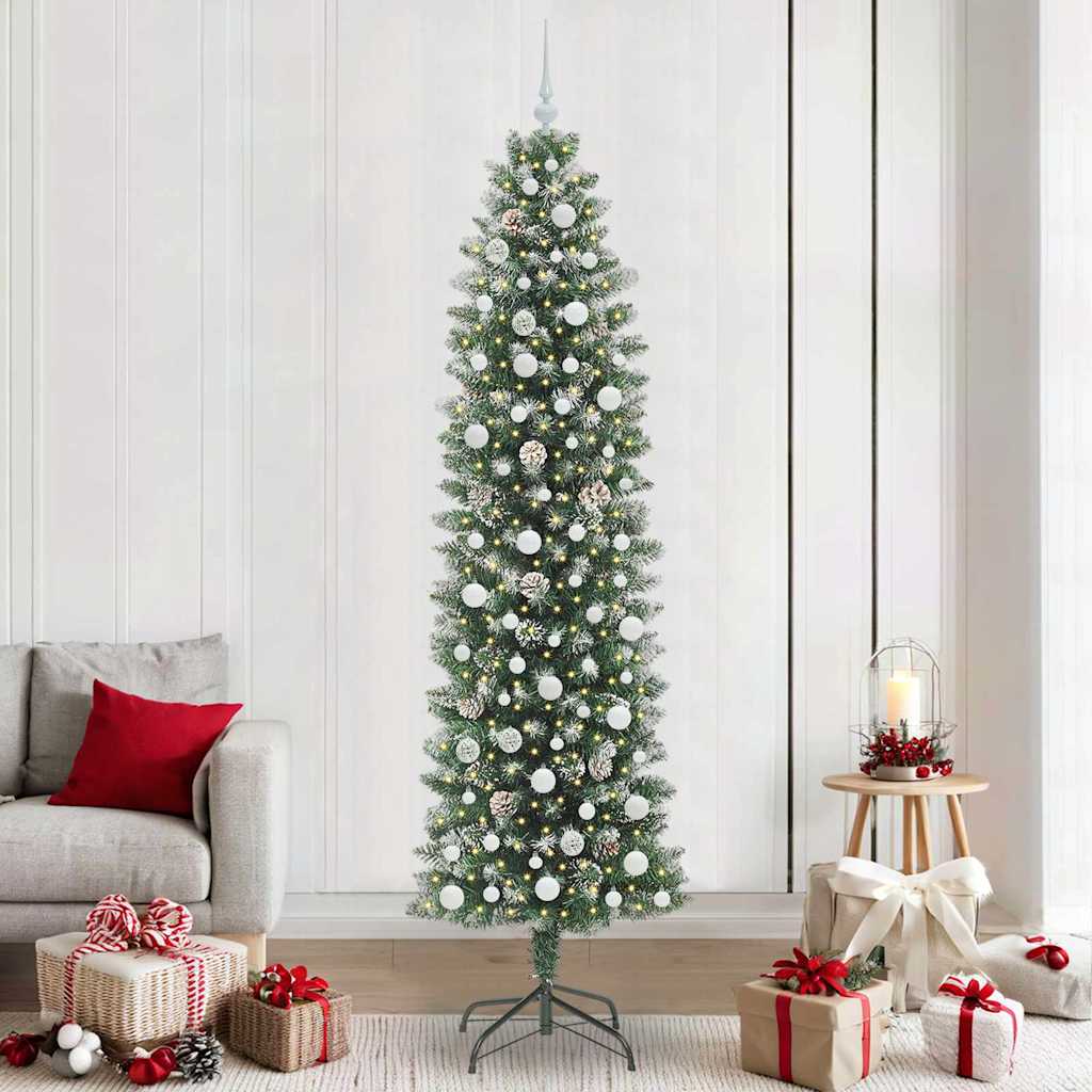 vidaXL Artificial Slim Christmas Tree Green and White 240 cm - 46515