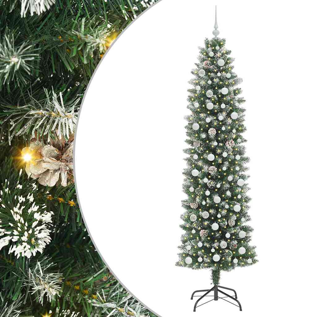 vidaXL Artificial Slim Christmas Tree Green and White 240 cm - 46515