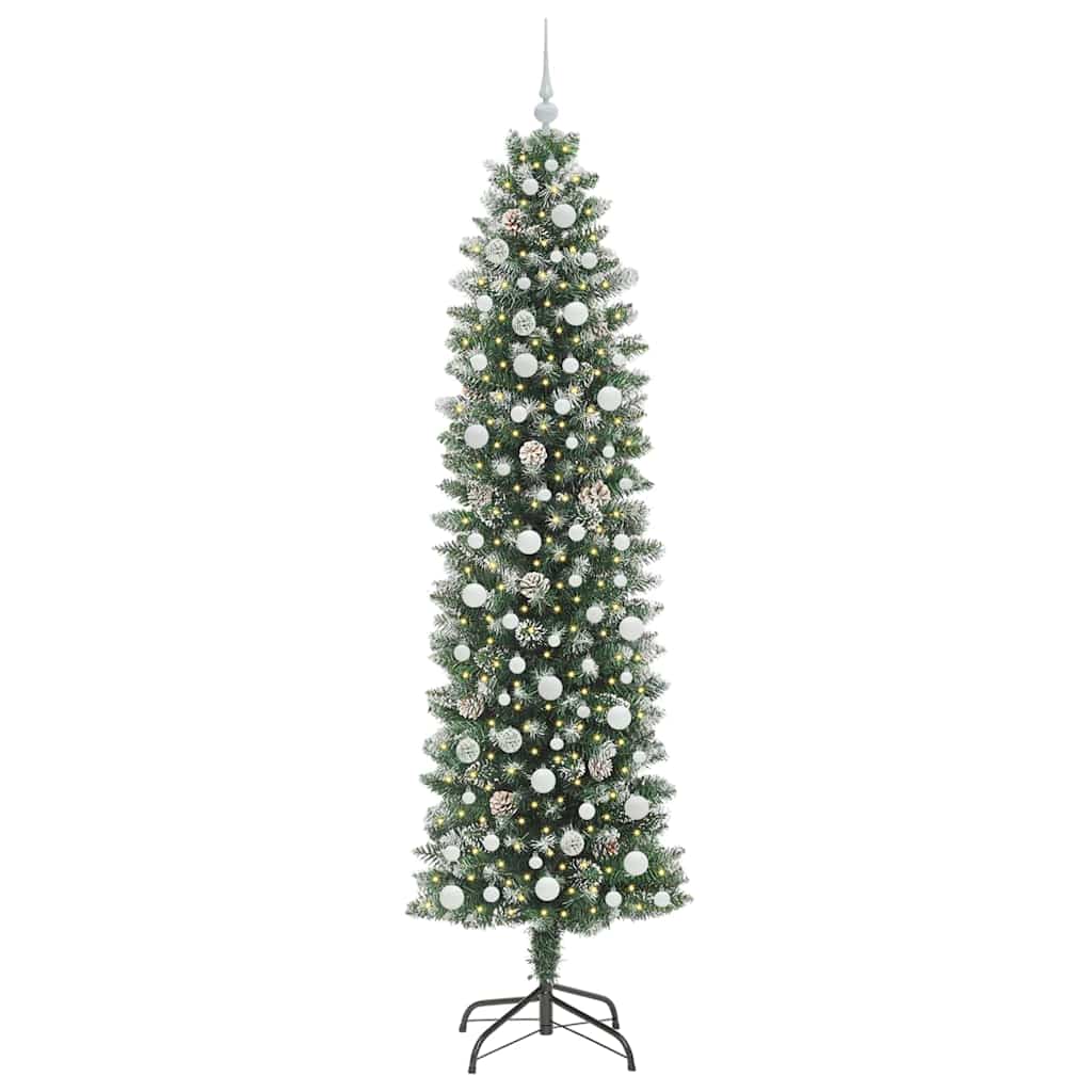 vidaXL Artificial Slim Christmas Tree Green and White 240 cm - 46515